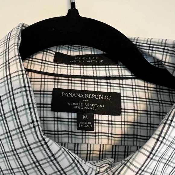 Banana Republic Slim-fit Dress Shirt, White & Green Checkered - Picture 2 of 3